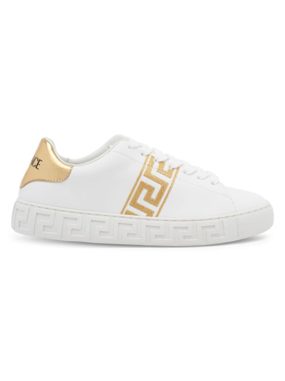 Shop Versace Women's Embroidered Low-top Sneakers In White Gold