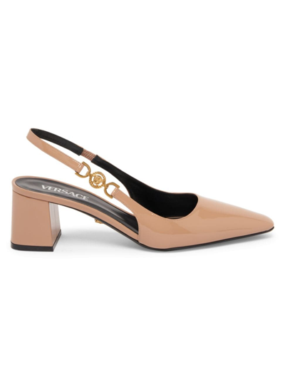Shop Versace Women's 55mm Patent Leather Slingback Pumps In Blush