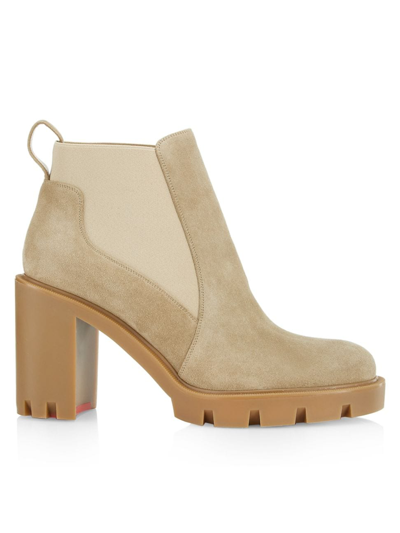 Shop Christian Louboutin Women's Marchacroche 100mm Suede Ankle Booties In Saharienne
