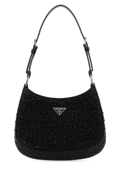 Shop Prada Cleo Embellished Shoulder Bag In Black