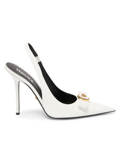 Shop Versace Women's  Slingback Patent Leather Pumps In White