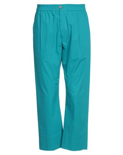 Shop Amaranto Man Pants Turquoise Size 30 Cotton In Blue