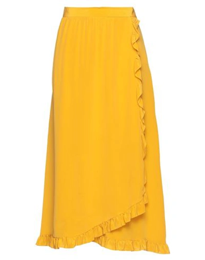 Shop Toupy Woman Maxi Skirt Ocher Size M Silk In Yellow