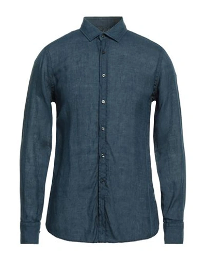 Shop Lab. Pal Zileri Man Shirt Navy Blue Size 16 ½ Linen