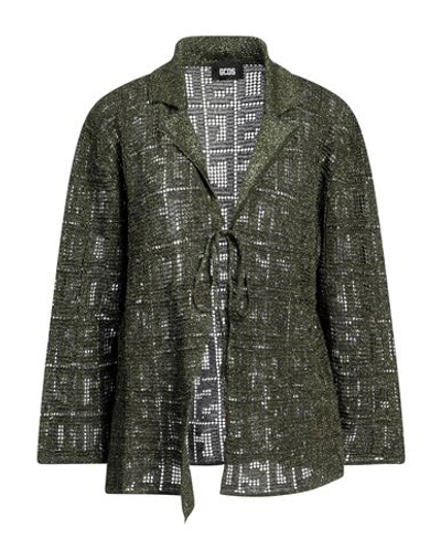 Shop Gcds Woman Cardigan Military Green Size M Viscose, Polyester, Metal