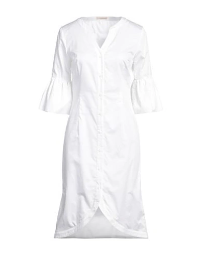 Shop Camicettasnob Woman Midi Dress White Size 8 Cotton