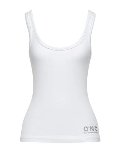 Shop Costume National Woman Tank Top White Size M Cotton, Modal, Elastane