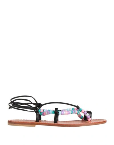 Lisa C Woman Thong Sandal Black Size 9 Soft Leather In Black