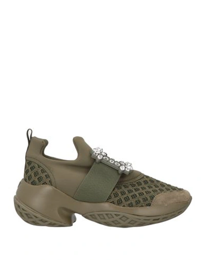 Shop Roger Vivier Woman Sneakers Military Green Size 4.5 Textile Fibers