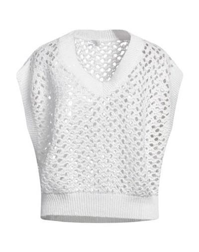 Shop Brunello Cucinelli Woman Sweater White Size Xl Cotton, Linen, Silk, Polyamide