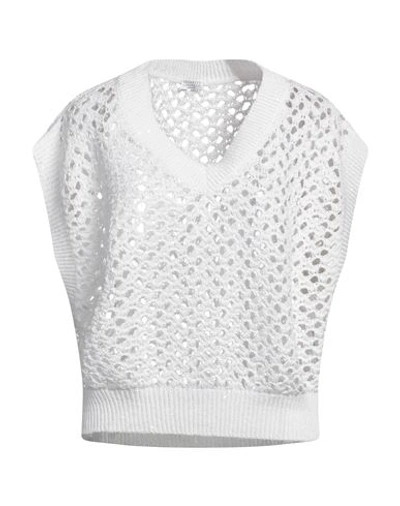 Brunello Cucinelli Woman Sweater White Size Xxl Cotton, Linen, Silk, Polyamide In White