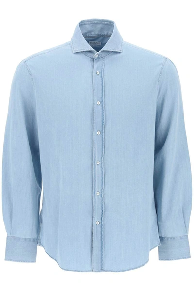 Shop Brunello Cucinelli Chambray Shirt In Blue