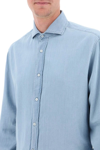 Shop Brunello Cucinelli Chambray Shirt In Blue