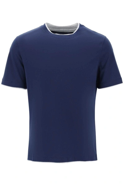 Shop Brunello Cucinelli Layered-effect T-shirt In Blue