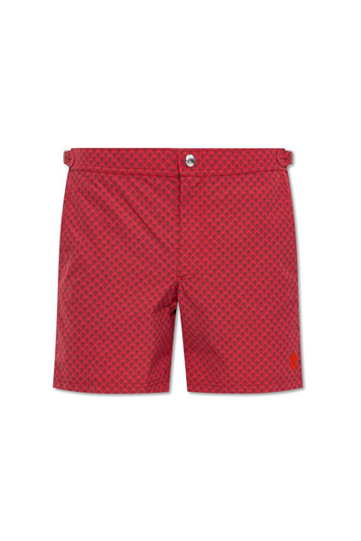 Shop Alexander Mcqueen Skull Jacquard Swim Shorts In Red