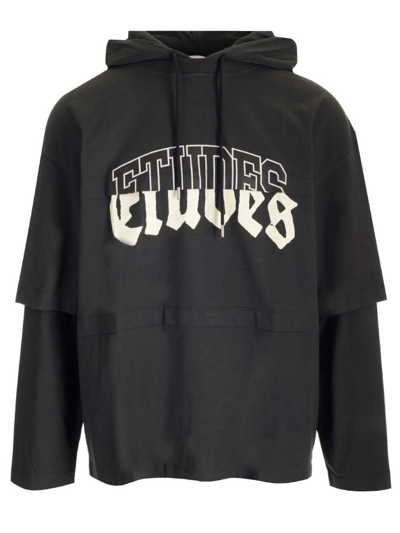 Shop Etudes Studio Etudes Logo Printed Drawstring Hoodie In Black