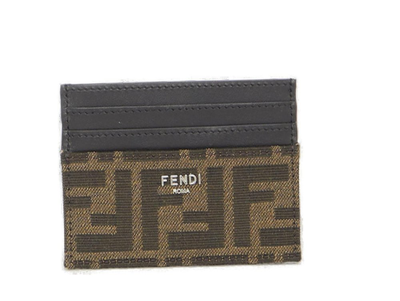 Shop Fendi Ff Jacquard Card Holder In Brown