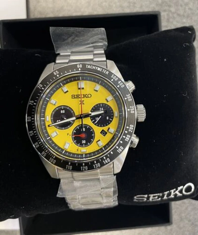 Pre-owned Seiko Prospex Speedtimer Solar Steel Bracelet Yellow Dial Watch - Ssc929