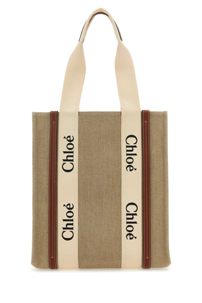 Shop Chloé Woody Logo Embroidered Tote Bag In Multi