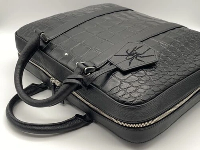 Pre-owned Montblanc Croco Embossed Leather Selection Document Case 100% Genuine $1950 In Black