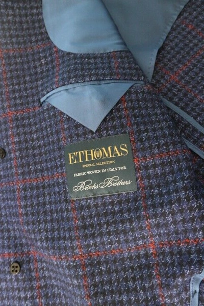 Pre-owned Brooks Brothers Mens E. Thomas 40r Luxury Long Coat Blue Multi Nwt$1,698.00