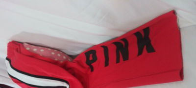 Pre-owned Victoria's Secret Victorias Secret Pink Slouchy Graphic Boyfriend Fleece Sweat Pants S In Red