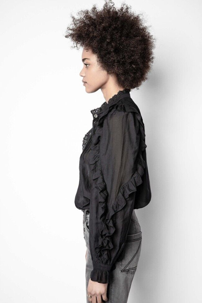 Pre-owned Zadig & Voltaire $378  Timmy Tomboy Ruffled Tunic Blouse Shirt Black Size S