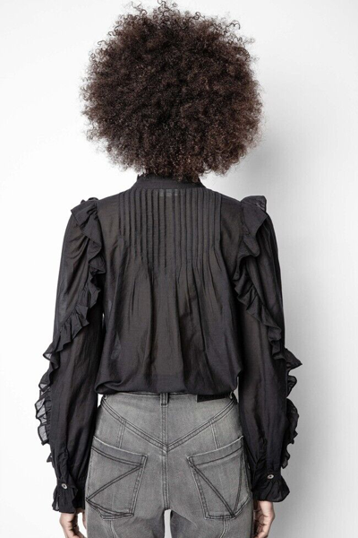 Pre-owned Zadig & Voltaire $378  Timmy Tomboy Ruffled Tunic Blouse Shirt Black Size S