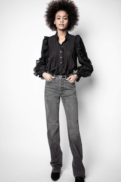 Pre-owned Zadig & Voltaire $378  Timmy Tomboy Ruffled Tunic Blouse Shirt Black Size S