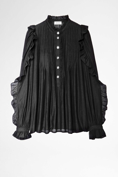 Pre-owned Zadig & Voltaire $378  Timmy Tomboy Ruffled Tunic Blouse Shirt Black Size S