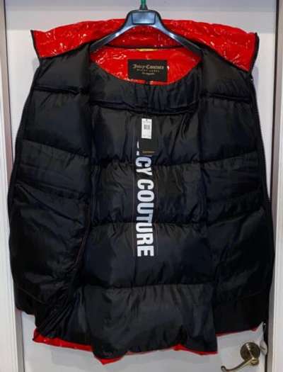 Pre-owned Juicy Couture Black Label Glossy Red Black Puffer Jacket Coat Womens Sz L In Red / Black