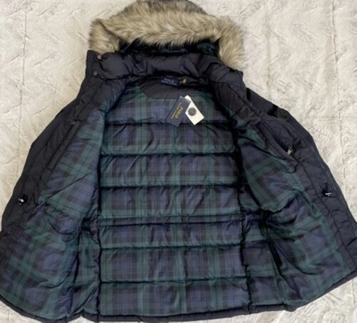 Pre-owned Polo Ralph Lauren Parka Jacket Mens M Down Hooded Coat Faux Fur Navy $598 In Blue