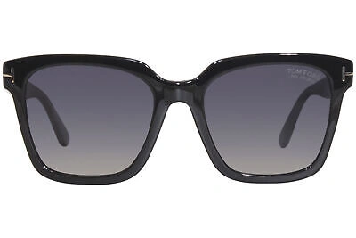 Pre-owned Tom Ford Selby Tf952 01d Sunglasses Women's Shiny Black/polarized Smoke 55mm In Gray