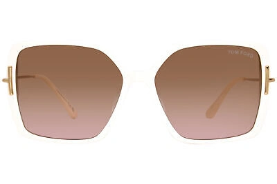 Pre-owned Tom Ford Joanna Tf1039 25f Sunglasses Women's Shiny Ivory/amber Gradient 59mm In Brown