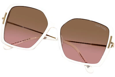 Pre-owned Tom Ford Joanna Tf1039 25f Sunglasses Women's Shiny Ivory/amber Gradient 59mm In Brown