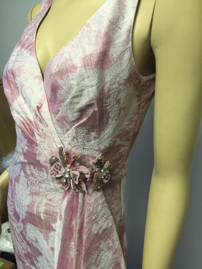 Pre-owned Badgley Mischka Eg0552 Women's V-neck Organza Jacquard Gown Lavender Rose Long In Pink