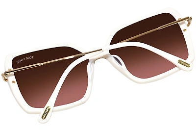 Pre-owned Tom Ford Joanna Tf1039 25f Sunglasses Women's Shiny Ivory/amber Gradient 59mm In Brown