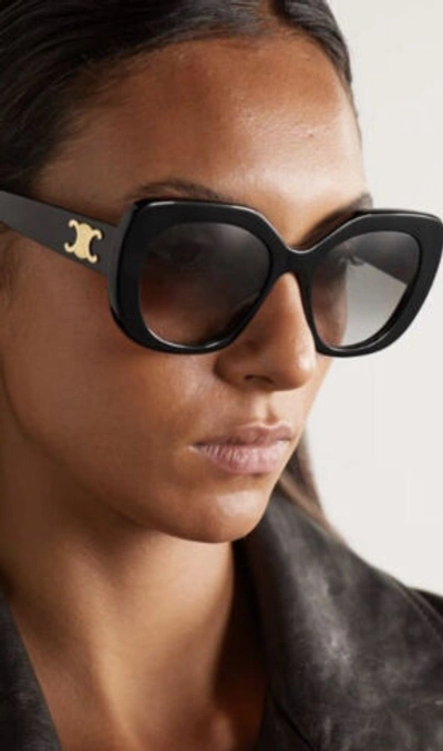 Pre-owned Celine Cl40226u 01f Triomphe Oval Women Sunglasses Black Gold Grey Authentic In Gray