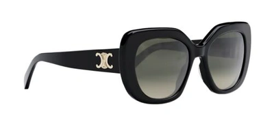 Pre-owned Celine Cl40226u 01f Triomphe Oval Women Sunglasses Black Gold Grey Authentic In Gray