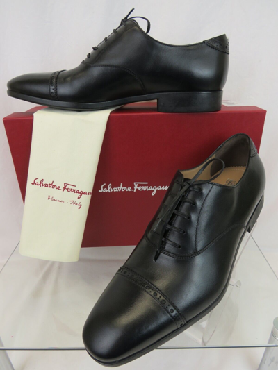 Pre-owned Ferragamo Salvatore  Boston Black Brogue Leather Gancini Bit Oxfords 9 Ee