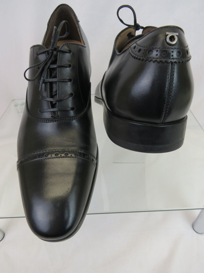 Pre-owned Ferragamo Salvatore  Boston Black Brogue Leather Gancini Bit Oxfords 9 Ee