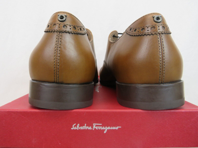 Pre-owned Ferragamo Boston Brown Tan Ambre Brogue Leather Gancini Bit Oxfords 10 Ee