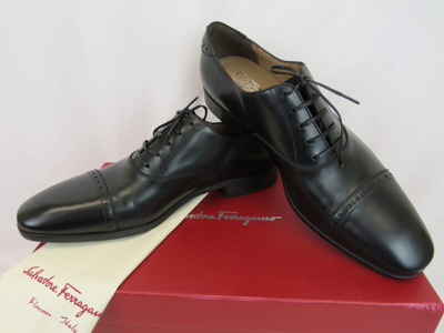 Pre-owned Ferragamo Salvatore  Boston Black Brogue Leather Gancini Bit Oxfords 9 Ee