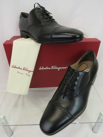 Pre-owned Ferragamo Salvatore  Boston Black Brogue Leather Gancini Bit Oxfords 9 Ee