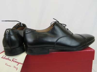 Pre-owned Ferragamo Salvatore  Boston Black Brogue Leather Gancini Bit Oxfords 9 Ee