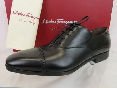 Pre-owned Ferragamo Salvatore  Boston Black Brogue Leather Gancini Bit Oxfords 9 Ee