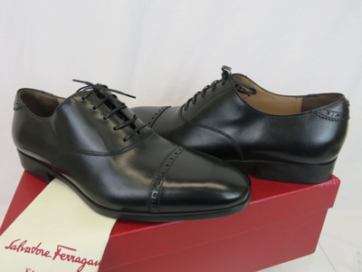 Pre-owned Ferragamo Salvatore  Boston Black Brogue Leather Gancini Bit Oxfords 9 Ee