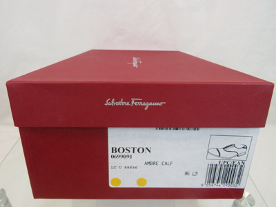 Pre-owned Ferragamo Boston Brown Tan Ambre Brogue Leather Gancini Bit Oxfords 10 Ee