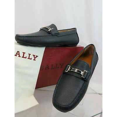 Pre-owned Bally Drulio Navy Grained Leather Metal Logo Driving Loafers Us 11.5 D Italy In Blue