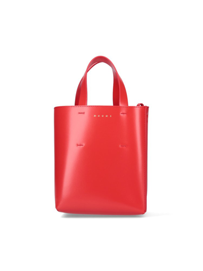 Shop Marni Museo Logo Printed Mini Tote Bag In Red